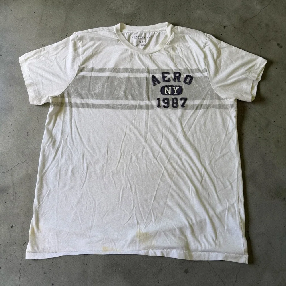 Aeropostale Mens XL White Aero NY 1987 Graphic T-Shirt Short Sleeve Crewneck - Picture 2 of 9